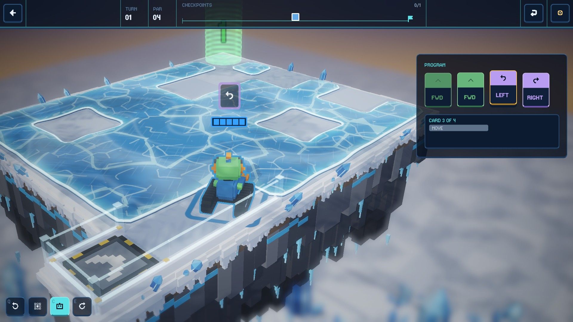 The Frost world: a robot sliding across blue ice