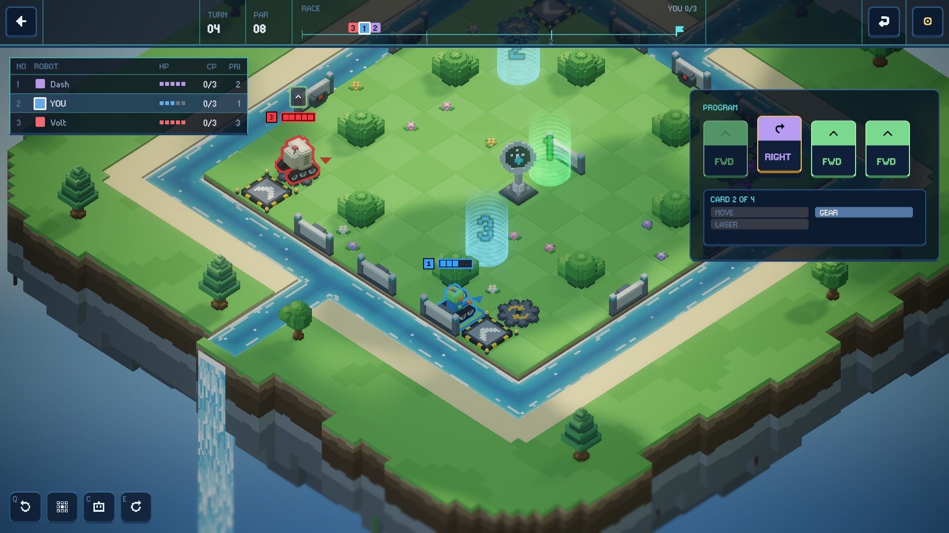 A race against rival robots on a floating island